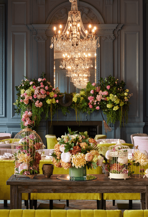 Wicked afternoon tea room decorated with flowers