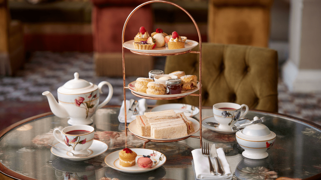 Classic Afternoon Tea with pastries, scones and tea