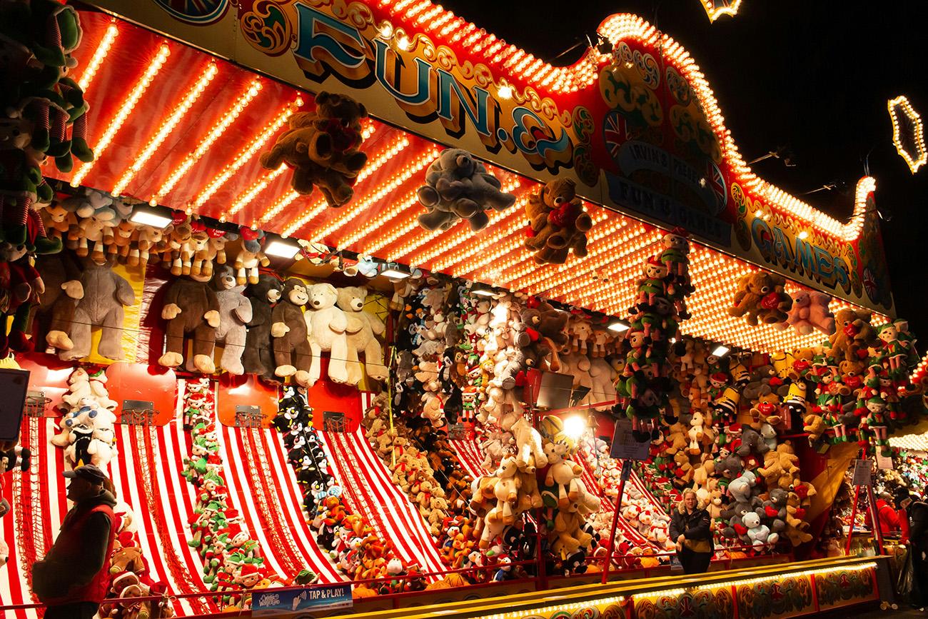 Christmas themed fairground game and toy prizes
