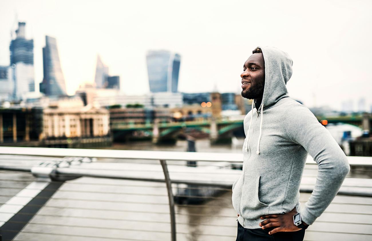 Man out running in London