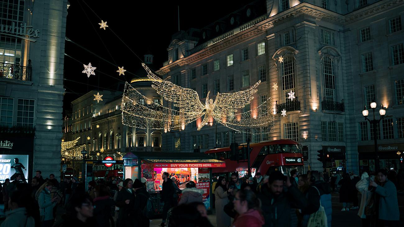 Magical angel shaped Christmas light in London