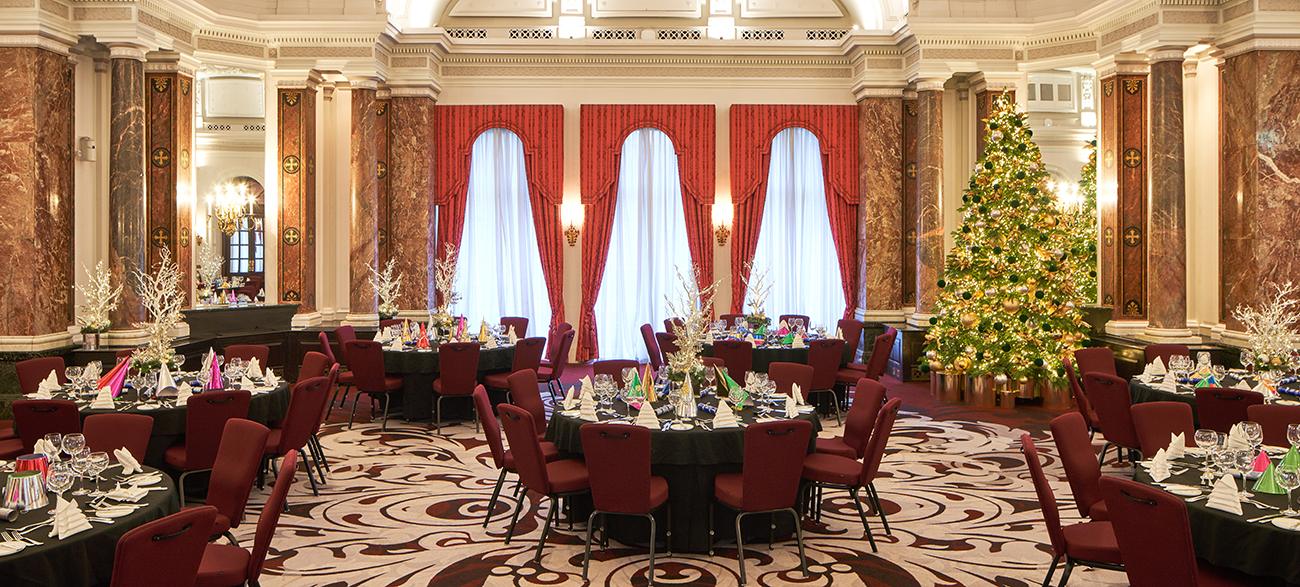An event space decorated for a Christmas part at The Clermont, Charing Cross